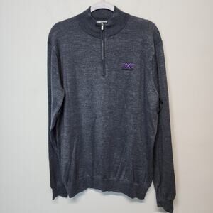 Peter Millar Autumn Crest 1/4 Zip Pullover Size L Gray Merino Chest Logo Preppy